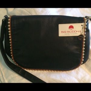 Big Buddha Cross Body Bag, Black/Cognac